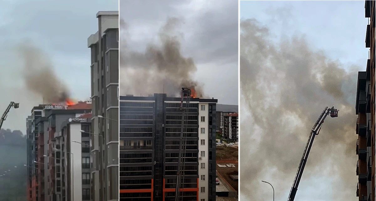 &Ccedil;anakkale&rsquo;de 9 Katlı Binanın &Ccedil;atısında Yangın &Ccedil;ıktı